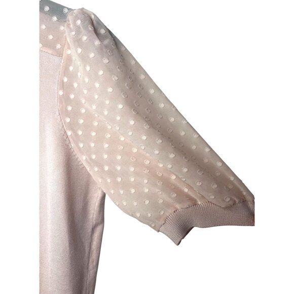 Adrianna Papell Pink Puff Sleeve Sweater Medium With Polka Dot Mesh Details - Picture 11 of 12